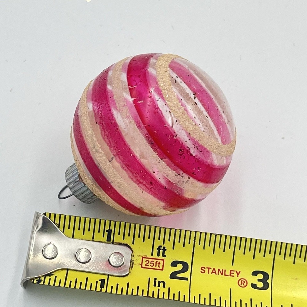 VTG Shiny Brite Unsilvered Red Striped Christmas Ornament Mica - Picture 6 of 6